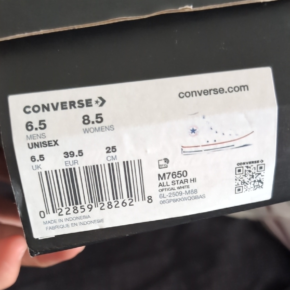 Converse All-Star White High Top Sneakers with Red & Navy Details - Picture 2 of 4